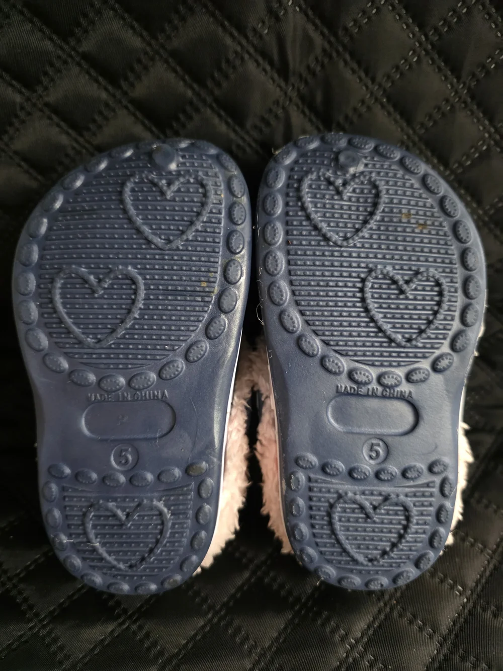Koala Kids Navy Blue Clogs with Pink Fur and Heart Trim
